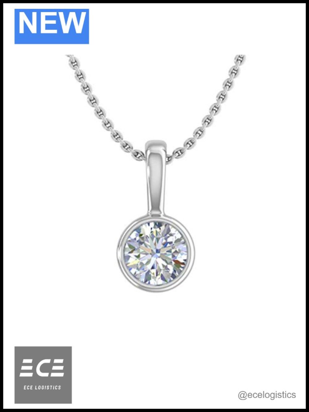 14K Solid White Gold Diamond Solitaire Pendant Necklace 0.33 CT Bezel Set